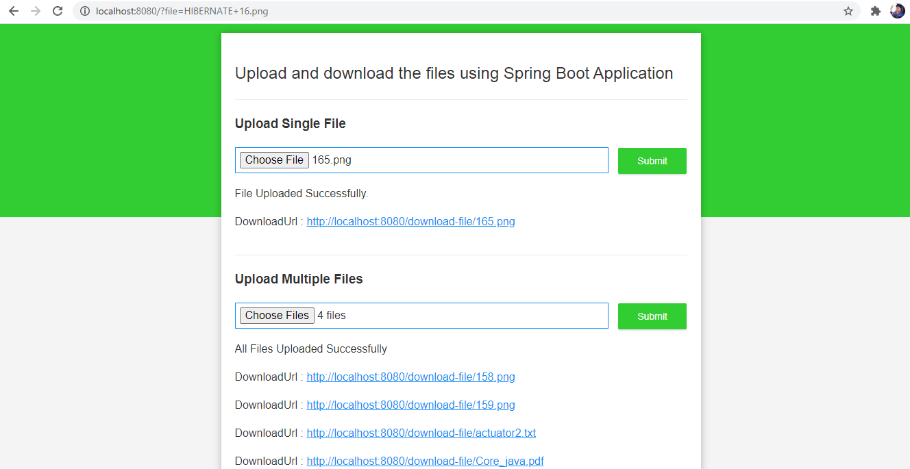 Upload and download the files using Spring Boot Application