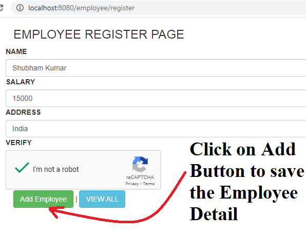 ReCaptcha Validation in Registration Form using Spring Boot Application