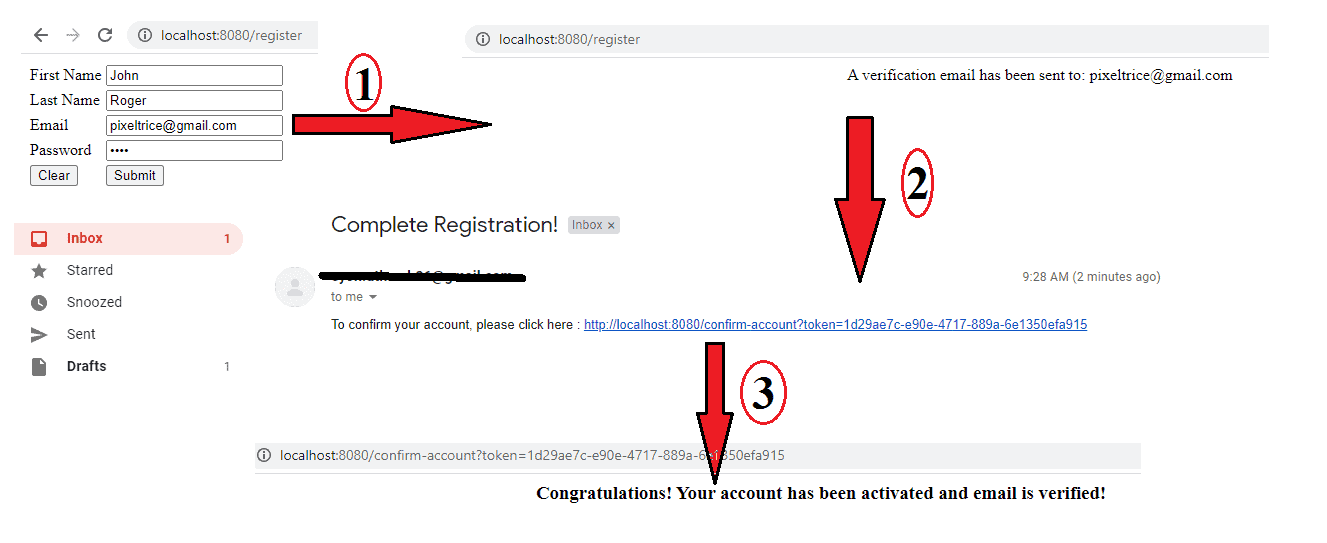 Send an activation link to email for the new user registration using Spring Boot Application